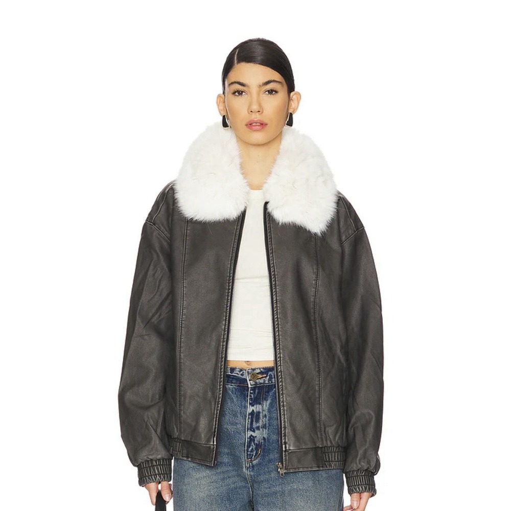 SHOW ME YOUR MUMU Motor City Faux Fur Jacket in Vintage Black Faux Leather XXL